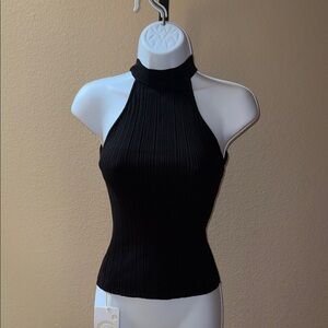NWT Commense Black Ribbed Halter Tank Top Sweater Women’s Size M